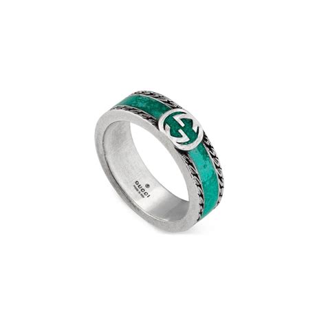 anello gucci iniziale|Anello con logo GG in smalto turchese e argento .